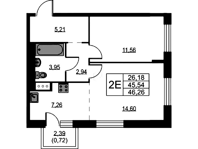 1-комнатная квартира 46.26 м², 3/9 эт., ЖК «Квартал Лаголово»